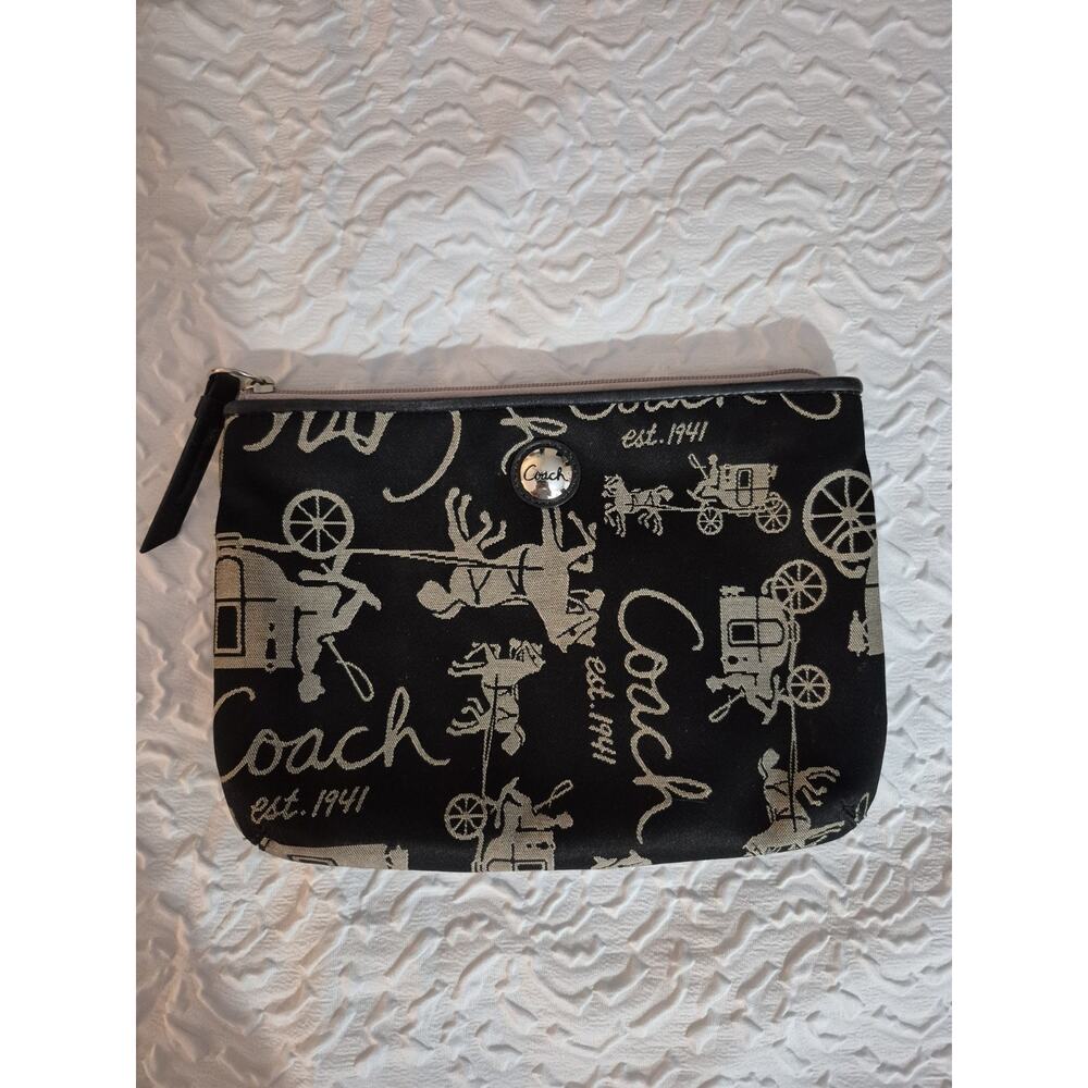💥 Coach Horse & Carriage Est 1941 Clutch With Zip Black Makeup Bag 9 X 6